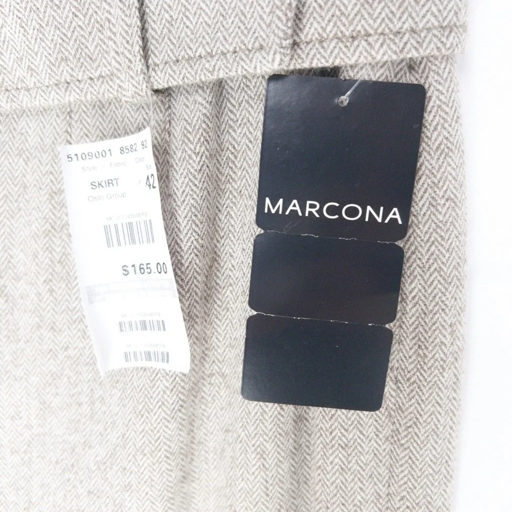 Vintage Marcona Wool Herringbone CBK Belted Pleated Euro Skirt Women 12 NWT $165 - Picture 4 of 16